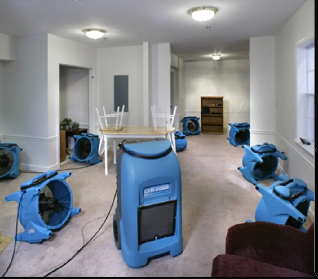 Air movers and dehumidifier setup for Water Damage Restoration in Burbank